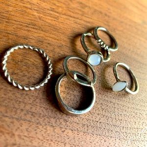 Set of stacked silver rings